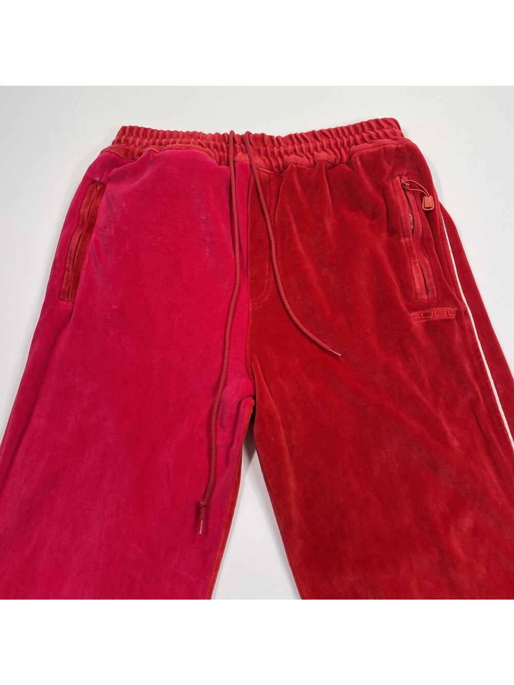 Vtg FUBU Velour Track Pants Red Pink Size L Embroidered Y2K Streetwear Baggy